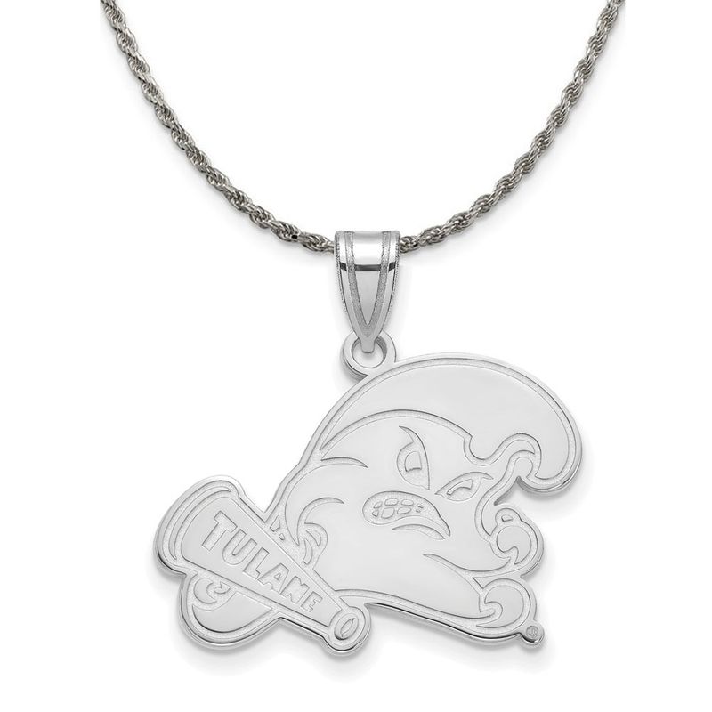 Sterling Silver Tulane U. Large Pendant Necklace - 24 Inch